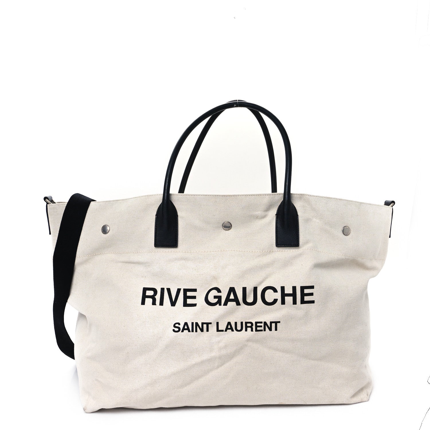 Linen Calfskin Rive Gauche Maxi Tote Beige Black