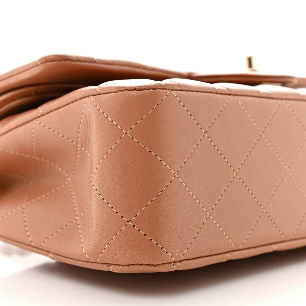 Lambskin Quilted Medium Double Flap Brown