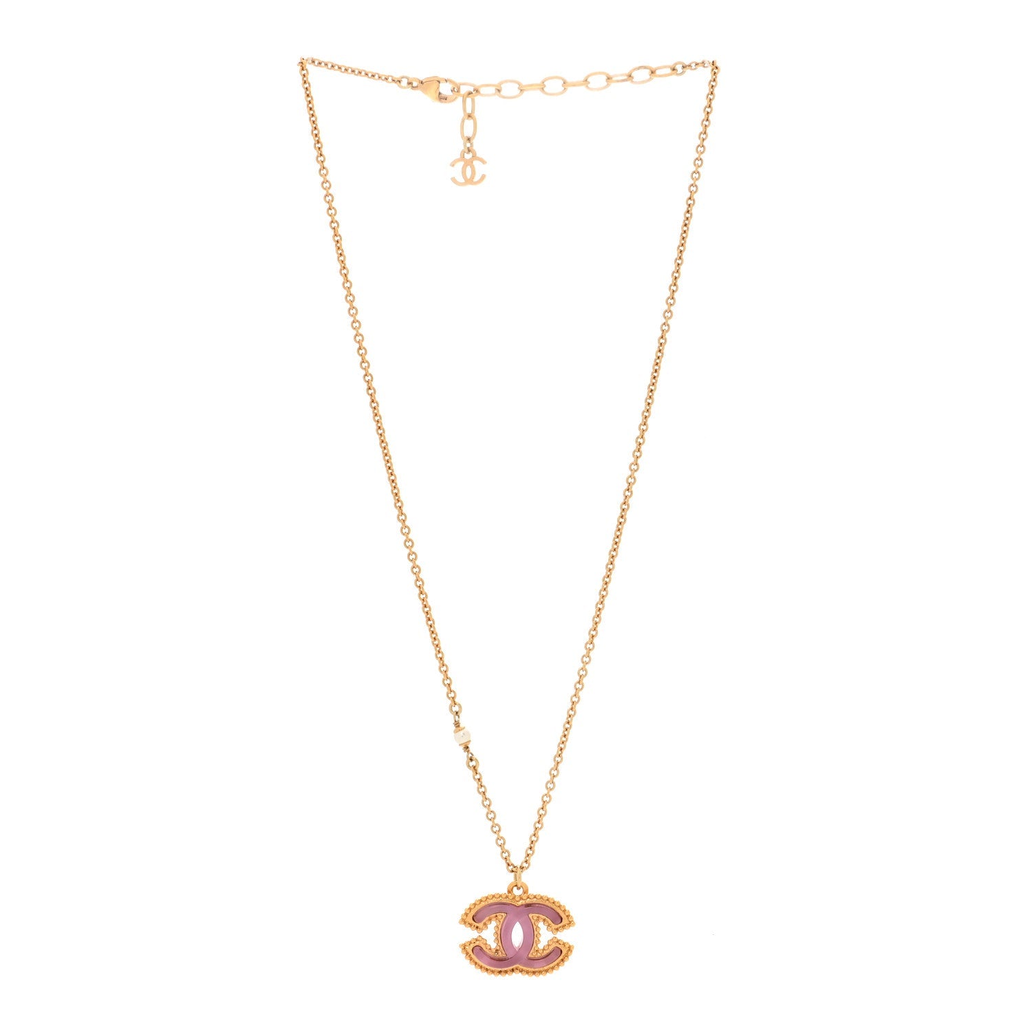 Metal Enamel Pearl CC Chain Necklace Pendant Gold Pink