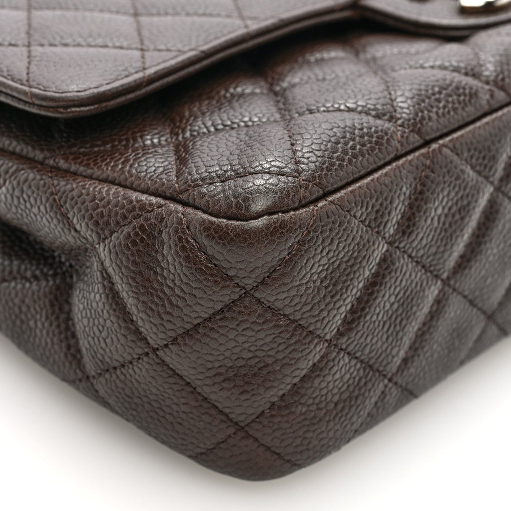 Caviar Quilted Medium Double Flap Brown