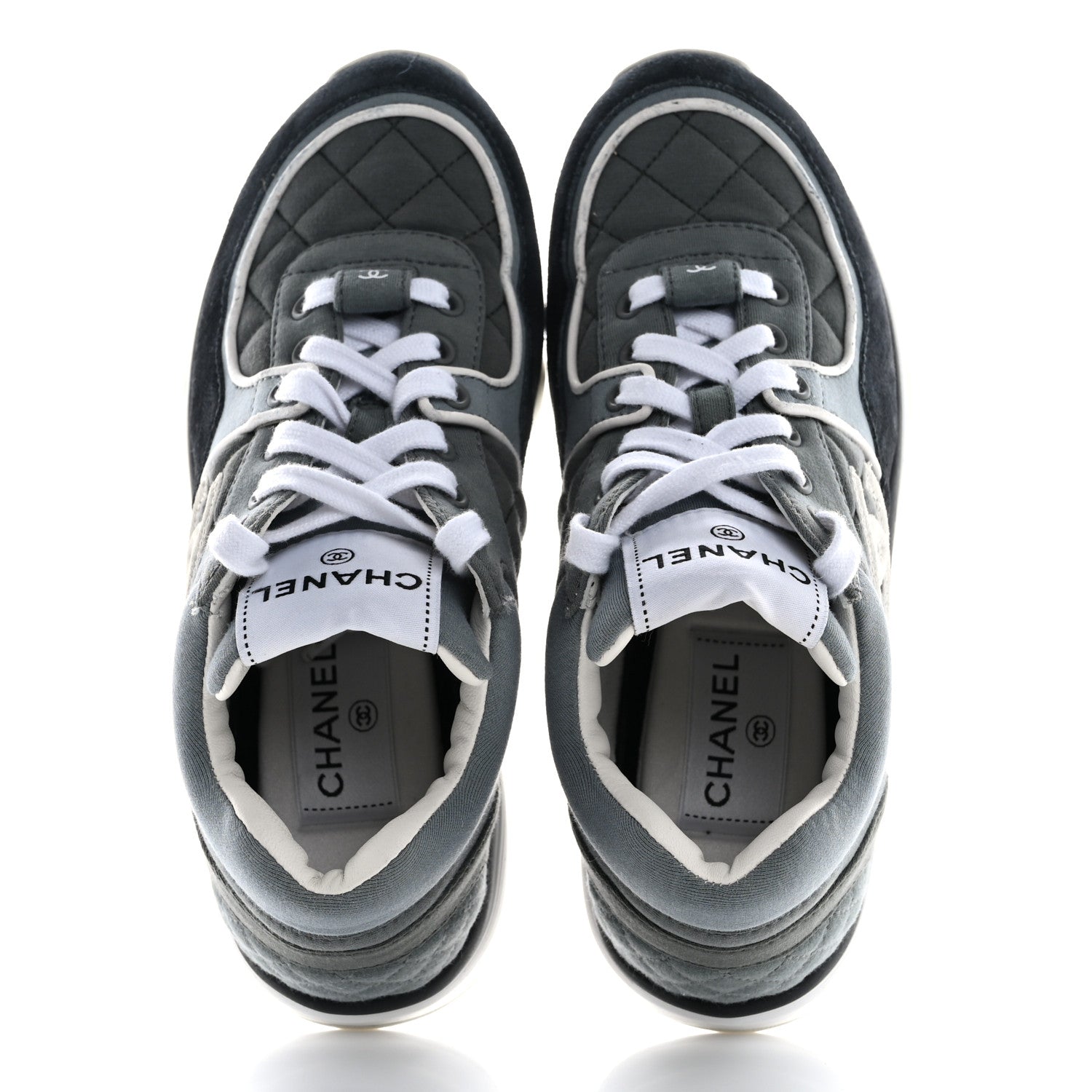 Fabric Suede Calfskin Quilted CC Sneakers 35 Dark Grey