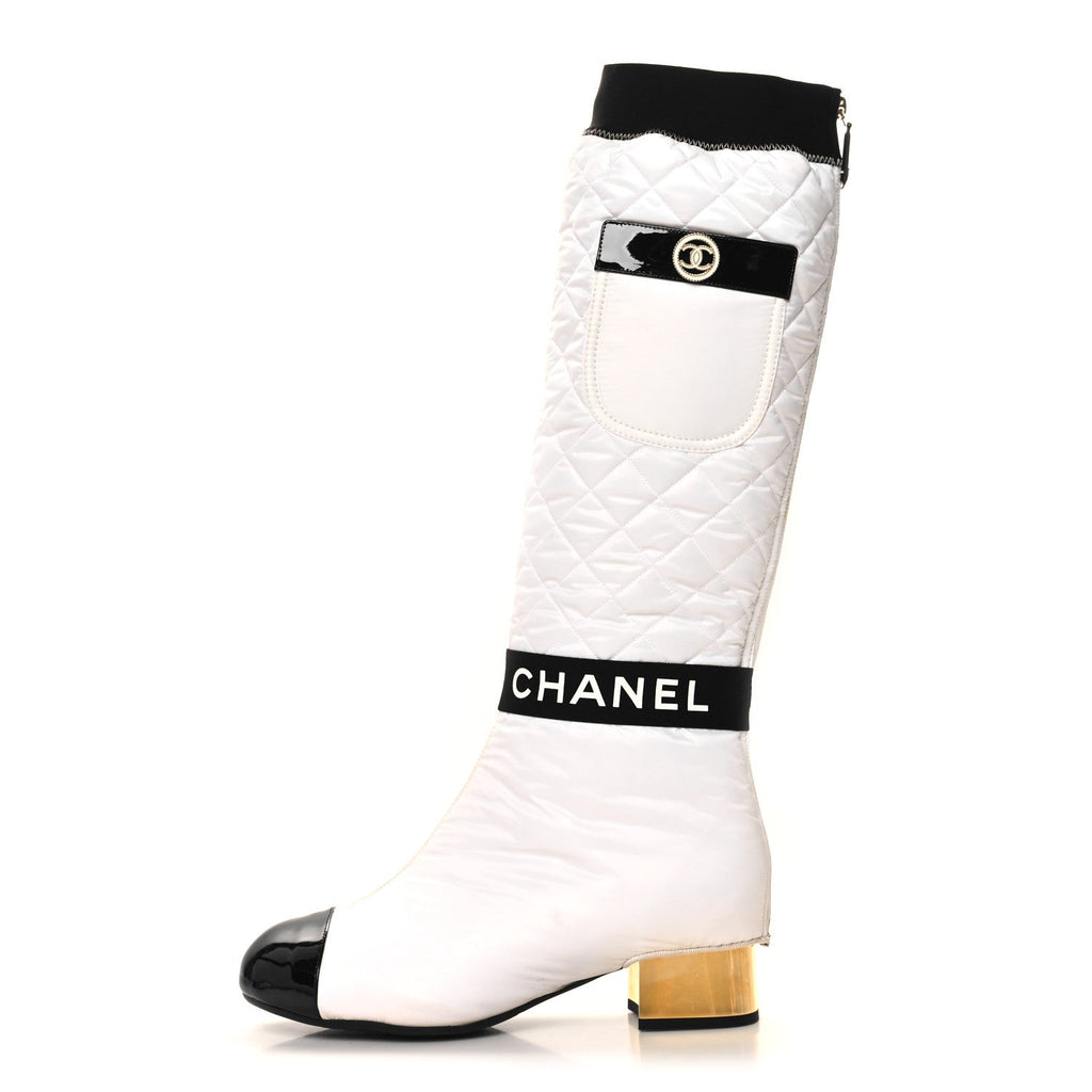 Mixed Fibers Lambskin Patent Calfskin Convertible High Boots 37.5 White