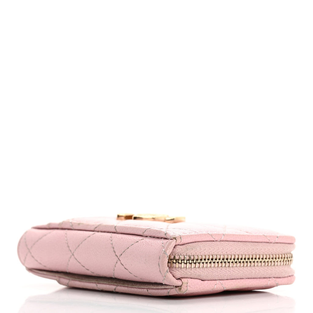 Caviar Quilted Studded CC Zip  Holder Pink
