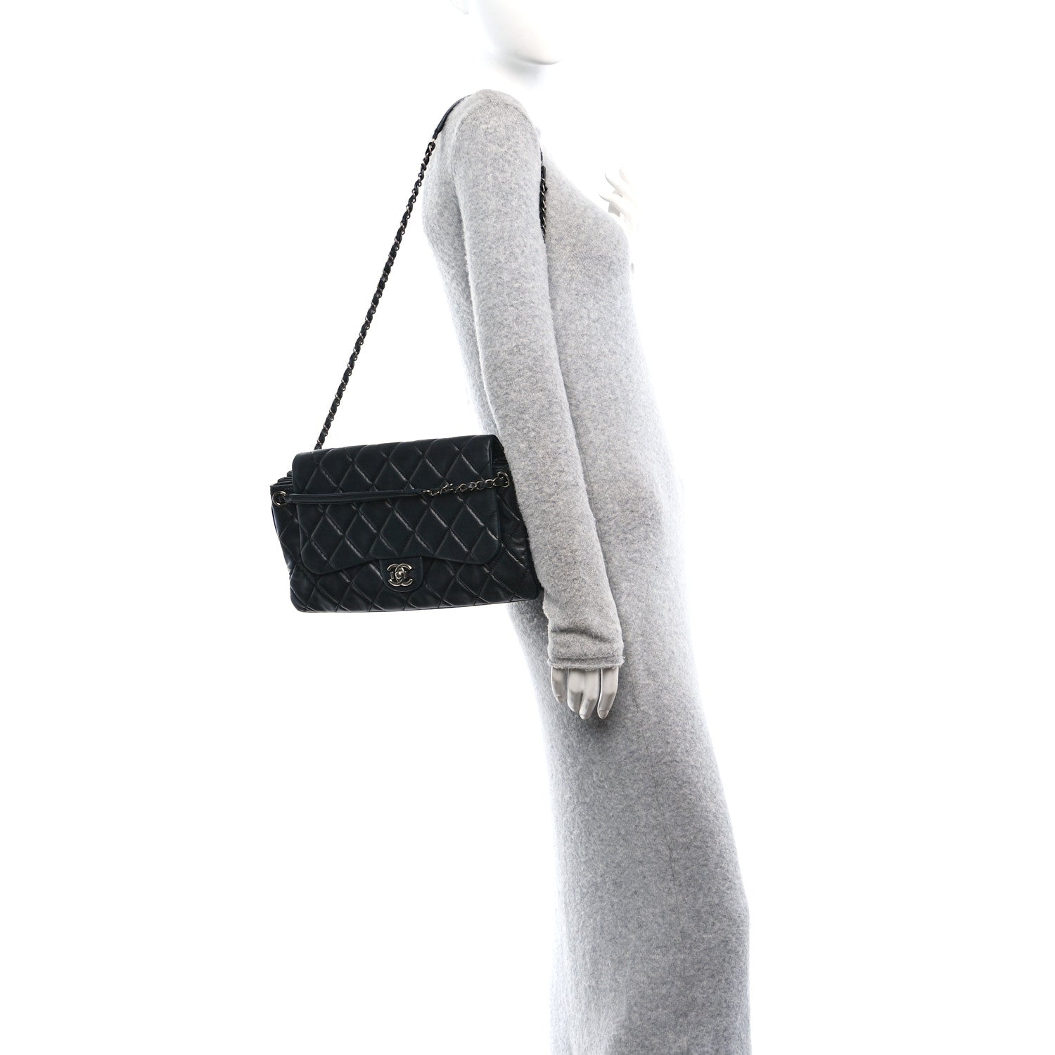 Lambskin Quilted Chanel 3 Accordion Flap Bag Black