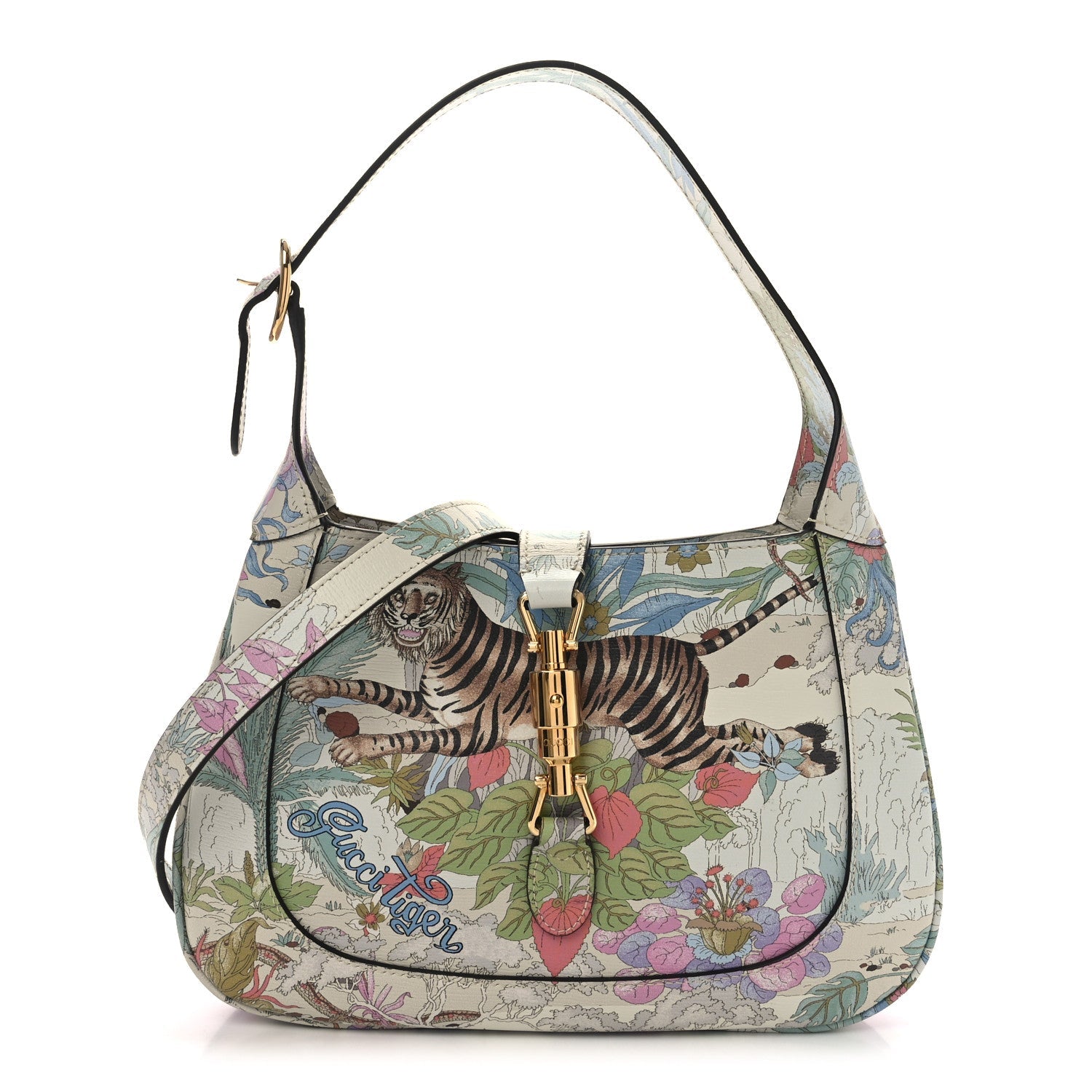 New Shangai Calfskin Tiger Savanah Small Jackie 1961 Hobo Chalky White Multicolor