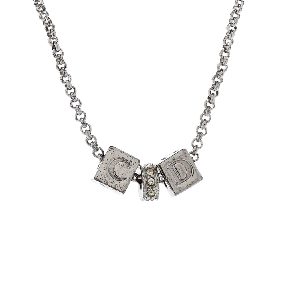 Crystal CD Cube Pendant Necklace Silver