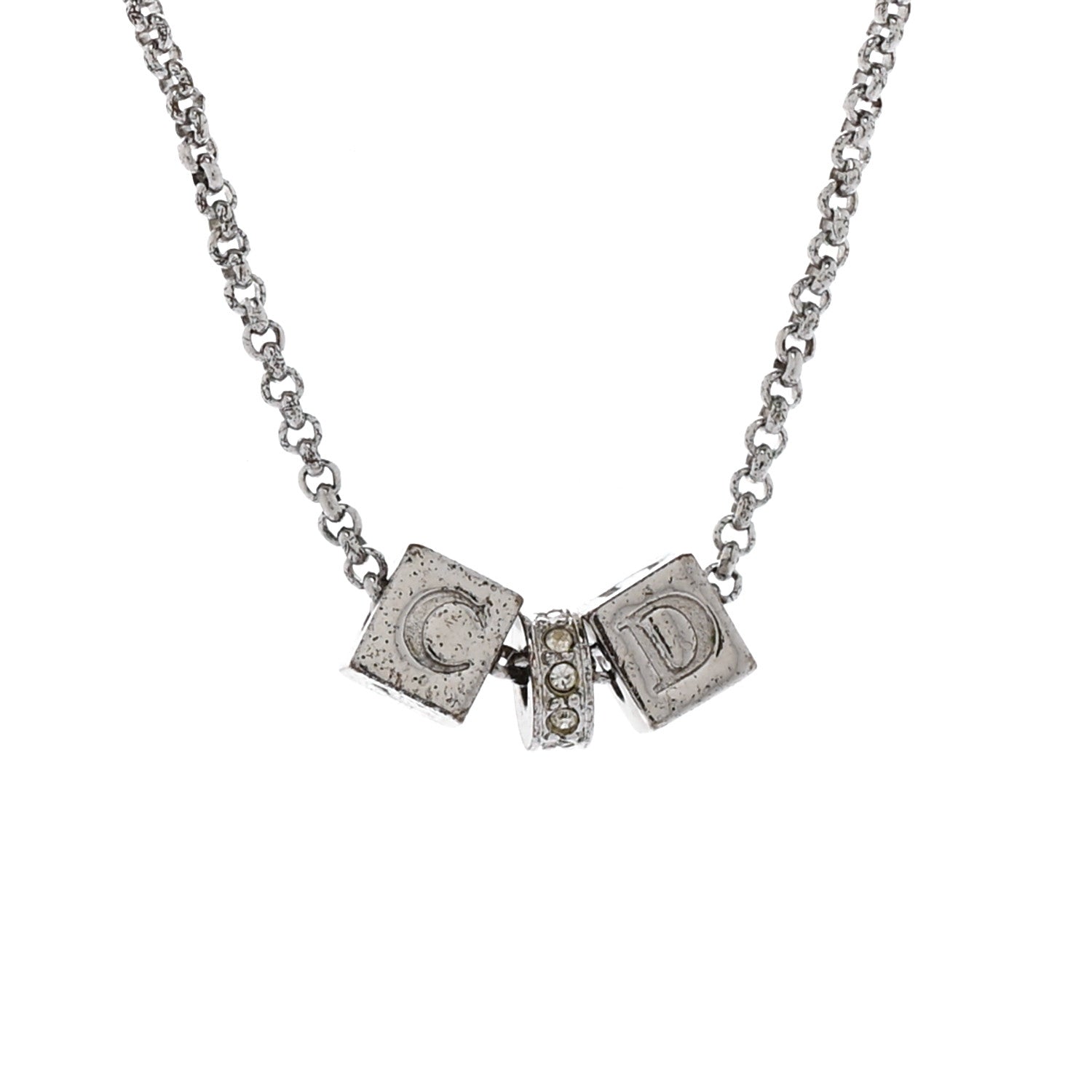 Crystal CD Cube Pendant Necklace Silver