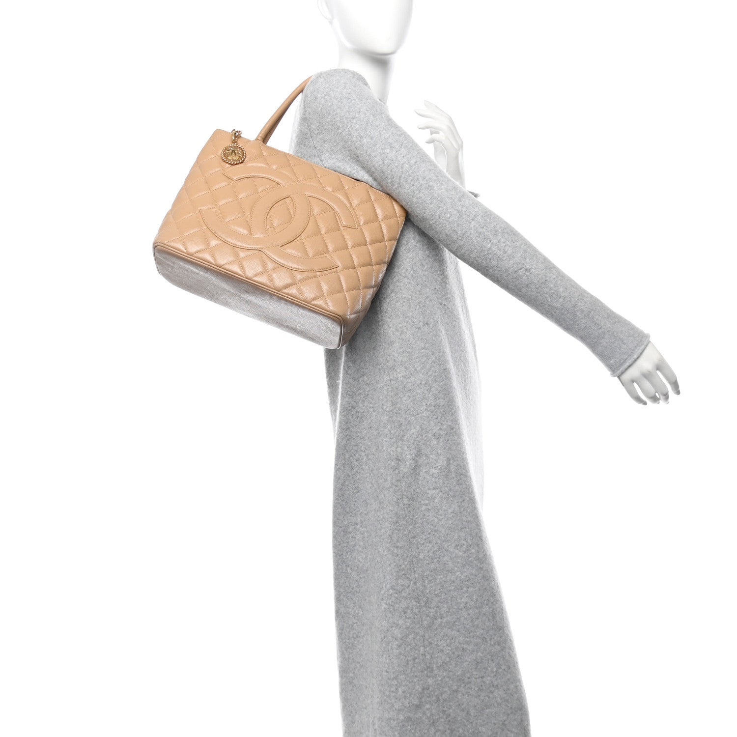 Caviar Quilted Medallion Tote Beige