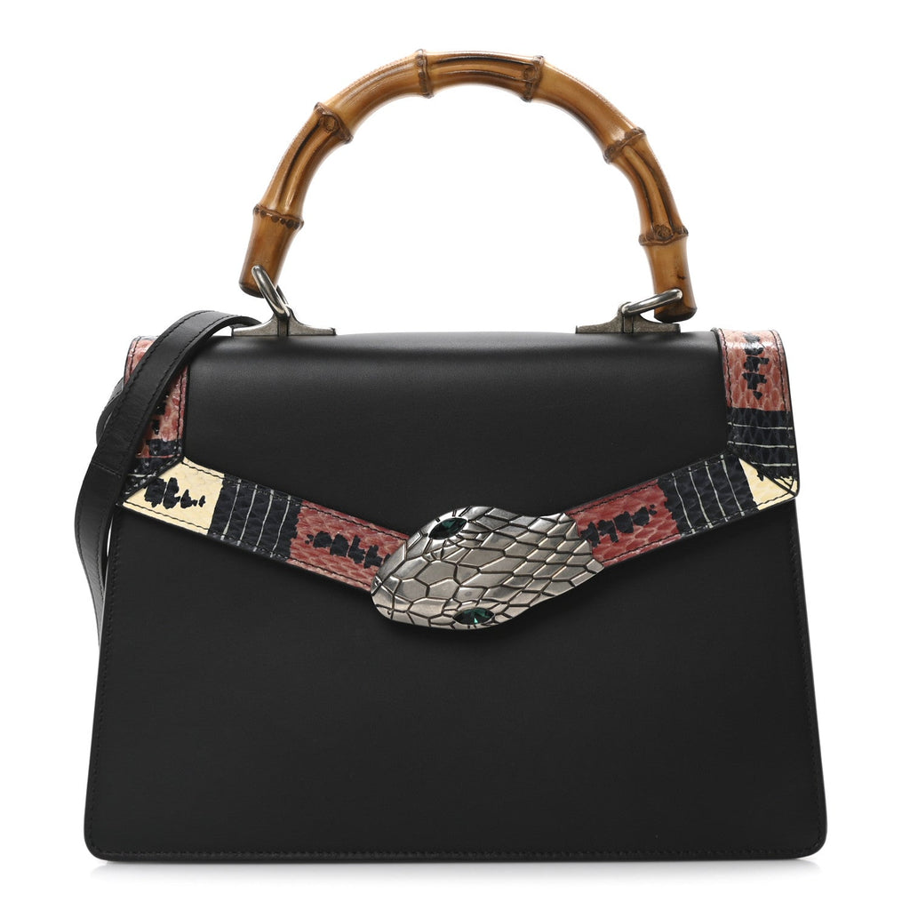 Calfskin Snakeskin Small Lilith Top Handle Bag Black