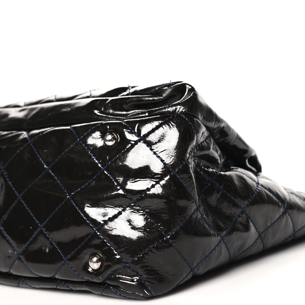 Patent Quilted Chic and Glitter Large Tote Navy Blue