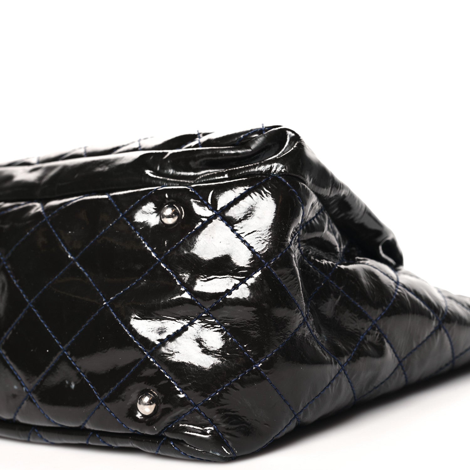 Patent Quilted Chic and Glitter Large Tote Navy Blue