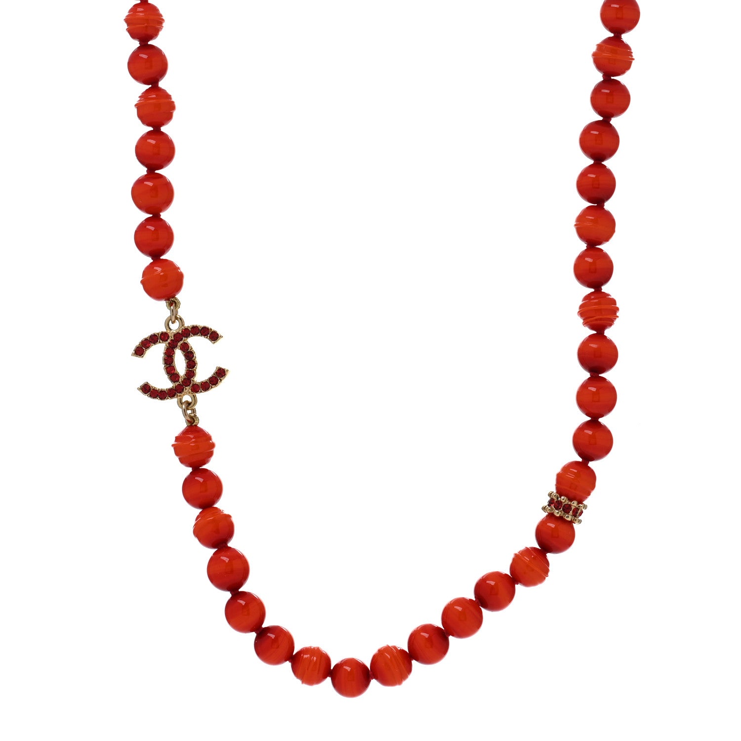 Pearl Glass Bead CC Necklace Golden Red