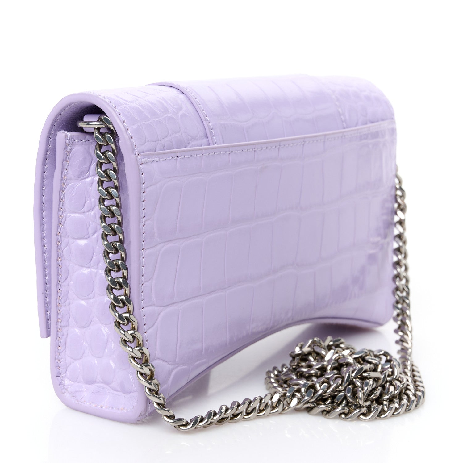 Shiny Calfskin Crocodile Embossed Hourglass Chain Bag Lilac