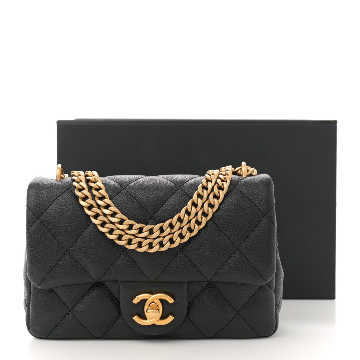 Caviar Quilted Mini Sweetheart Rectangular Flap Black