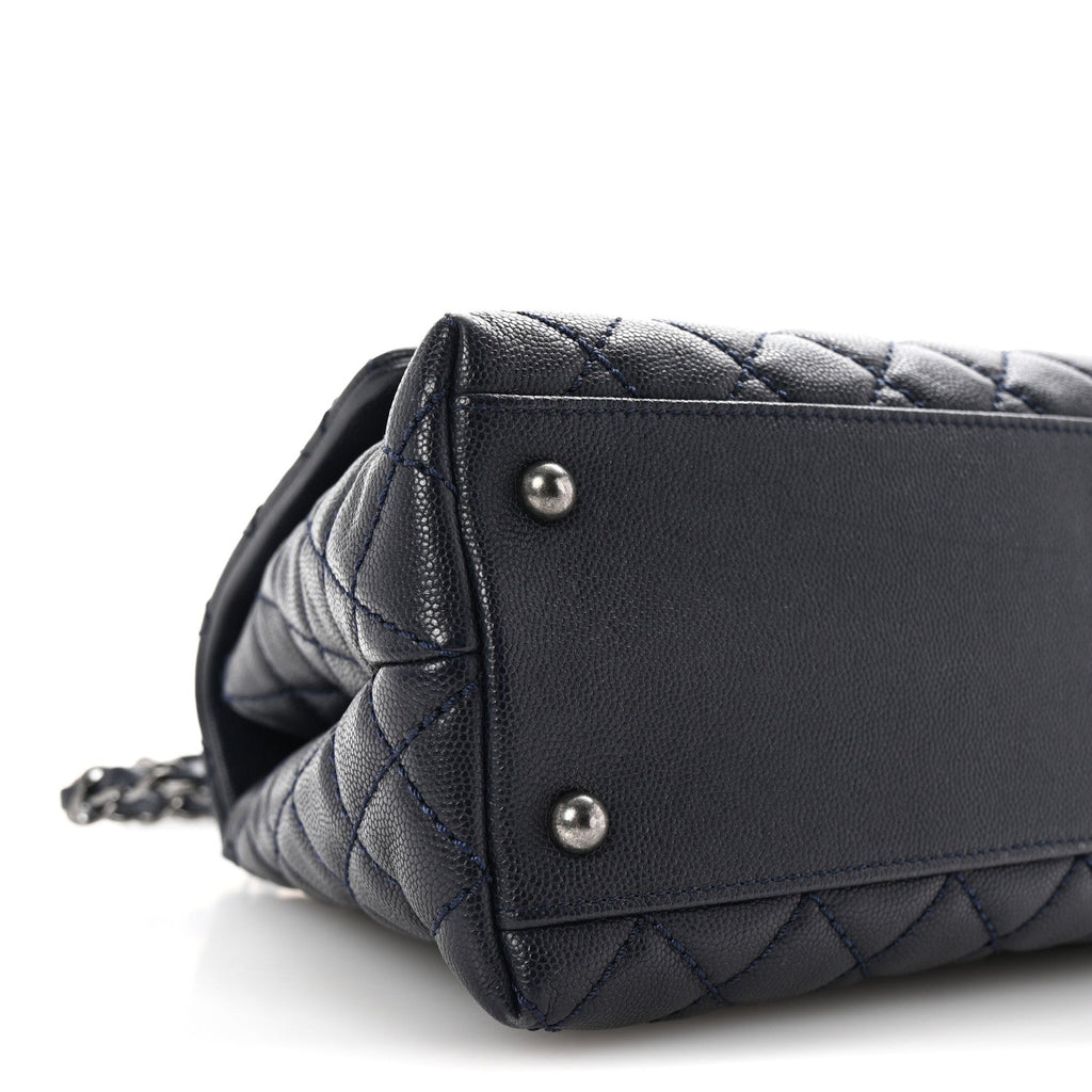 Caviar Lizard Embossed Quilted Small Coco Handle Flap Navy Blue