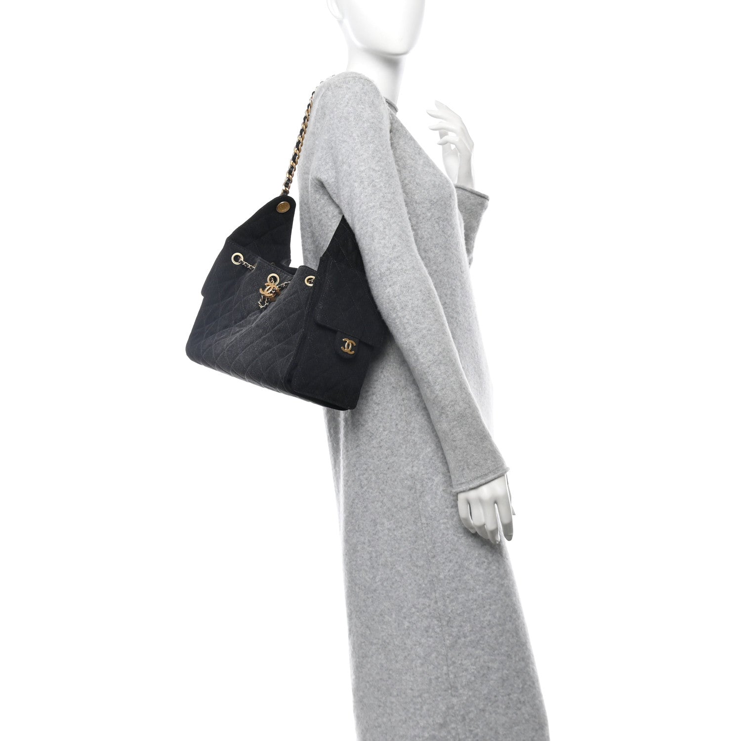 Washed Denim Quilted Small Chanel 25 Handbag Black