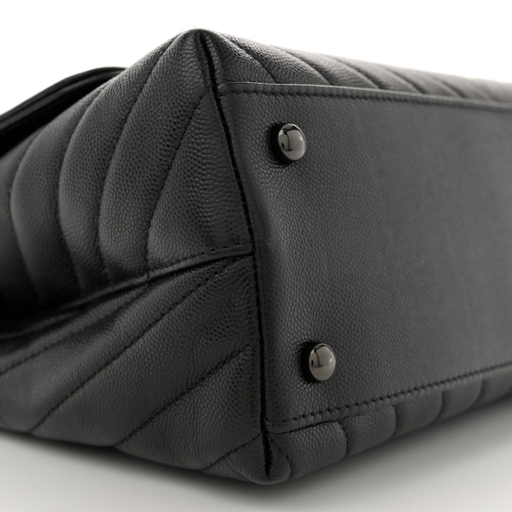 Caviar Chevron Quilted Small Coco Handle Flap So Black