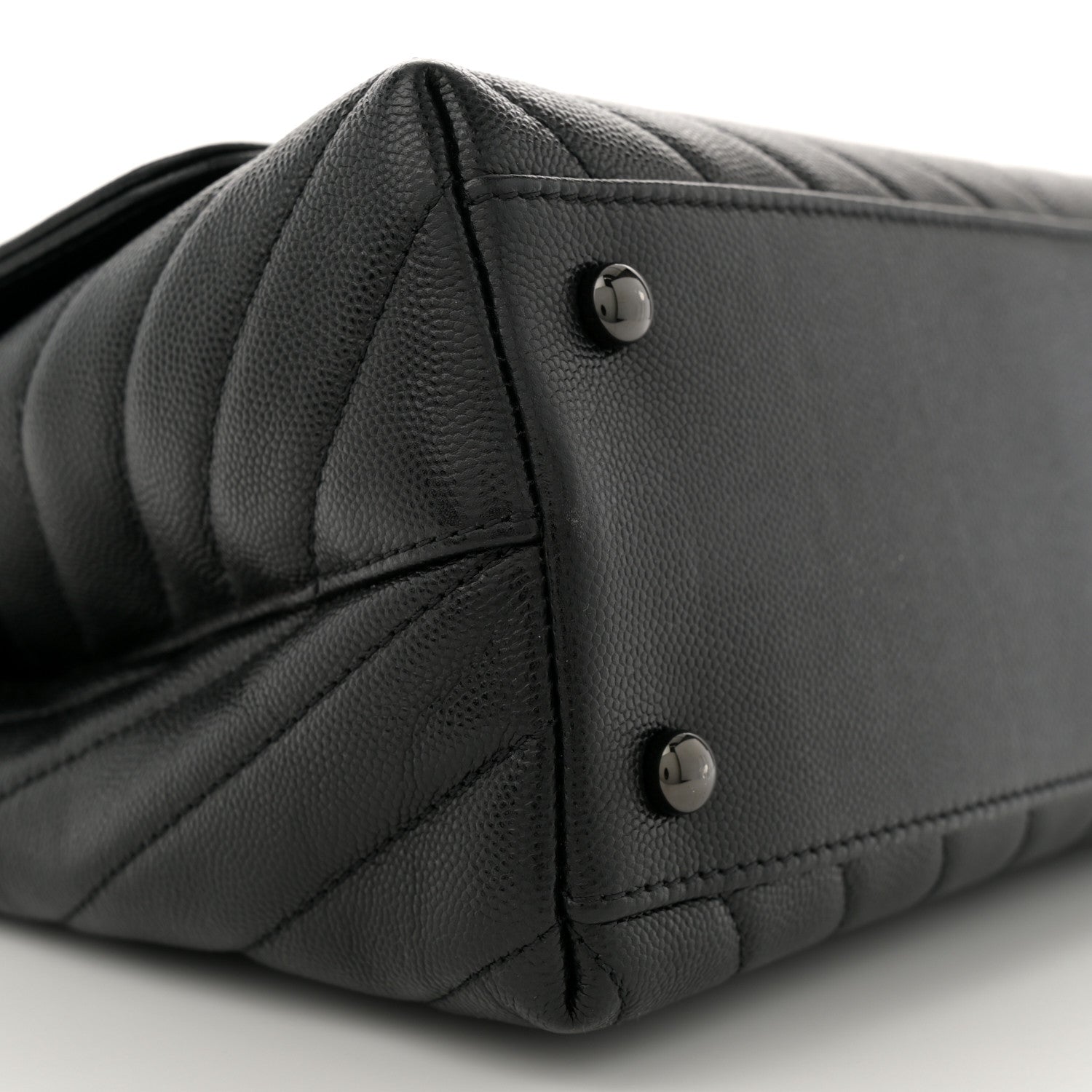 Caviar Chevron Quilted Small Coco Handle Flap So Black