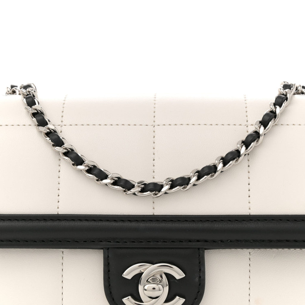 Lambskin Calfskin Mini Chocolate Bar Flap Bag White Black