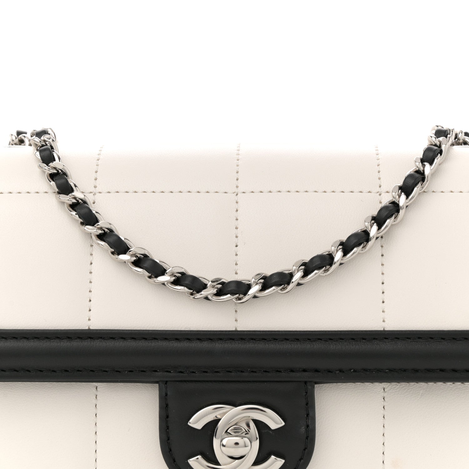 Lambskin Calfskin Mini Chocolate Bar Flap Bag White Black