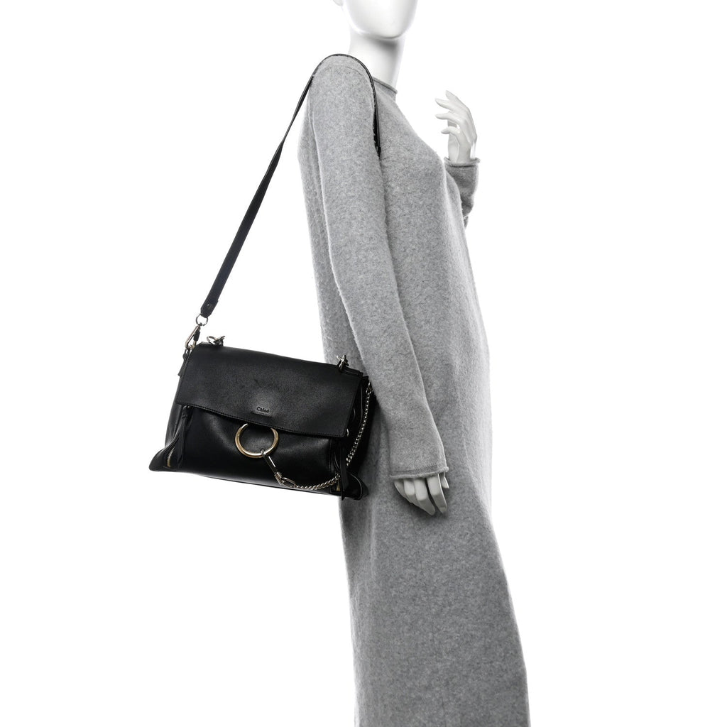Calfskin Medium Faye Day Shoulder Bag Black