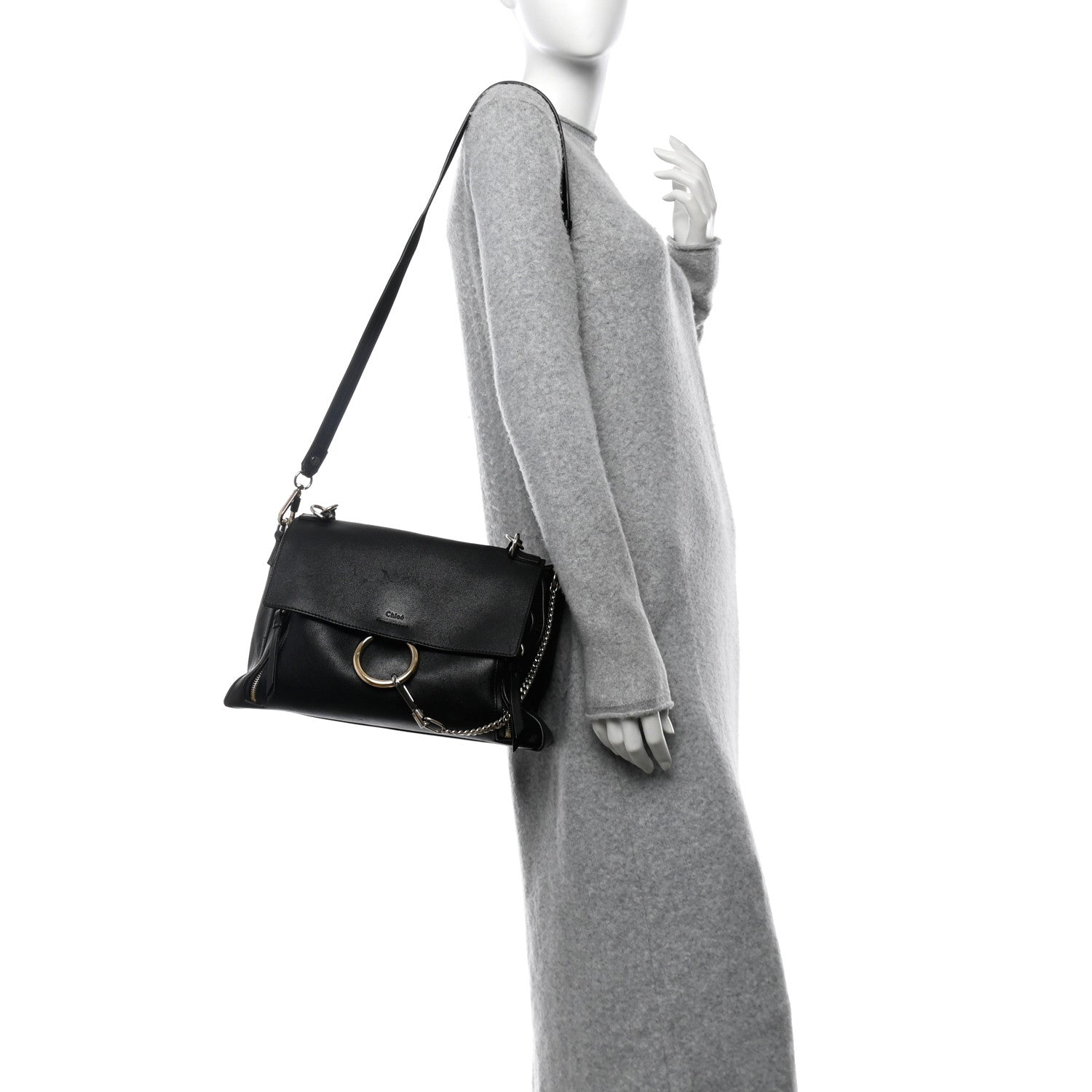 Calfskin Medium Faye Day Shoulder Bag Black
