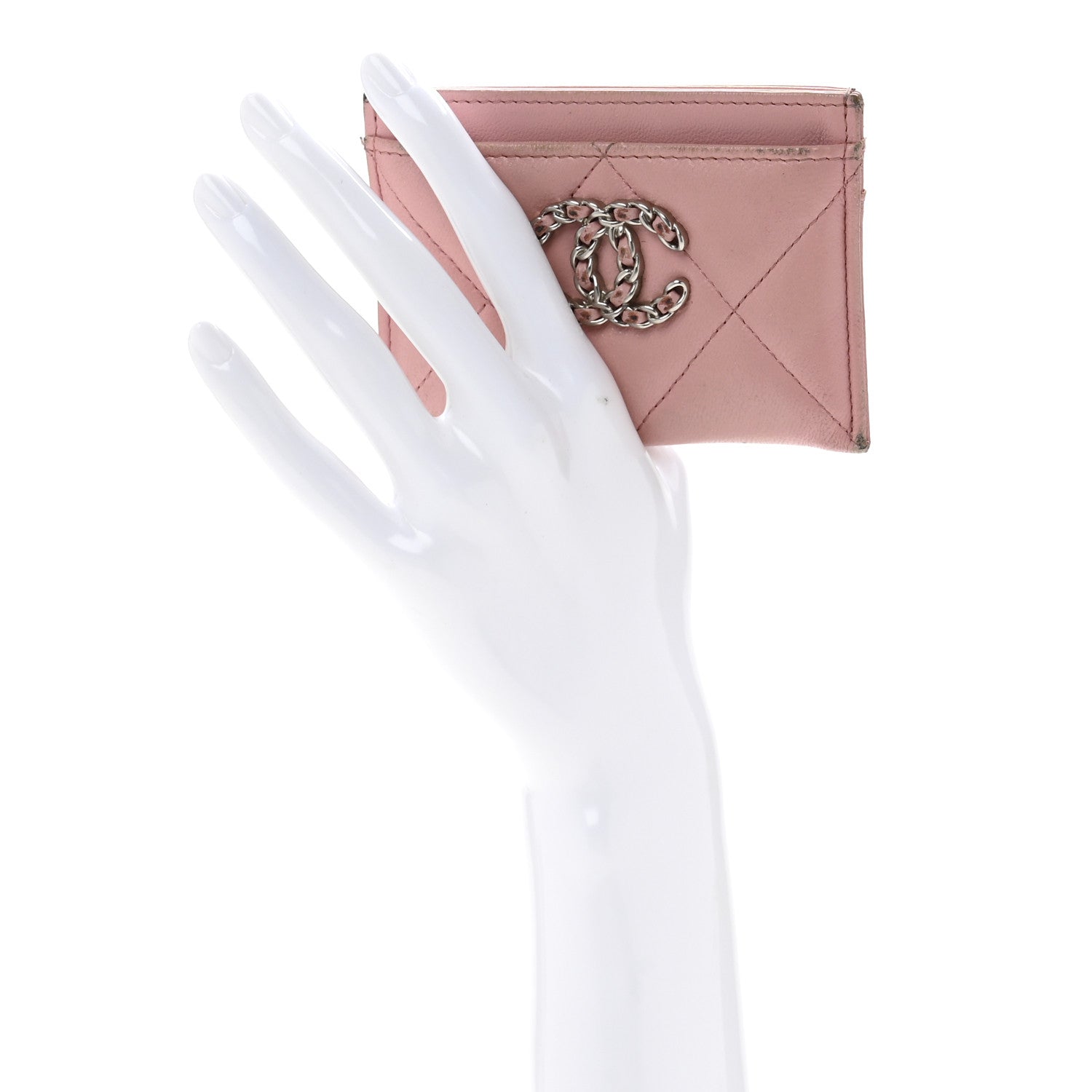 Lambskin Quilted Chanel 19  Holder Light Pink