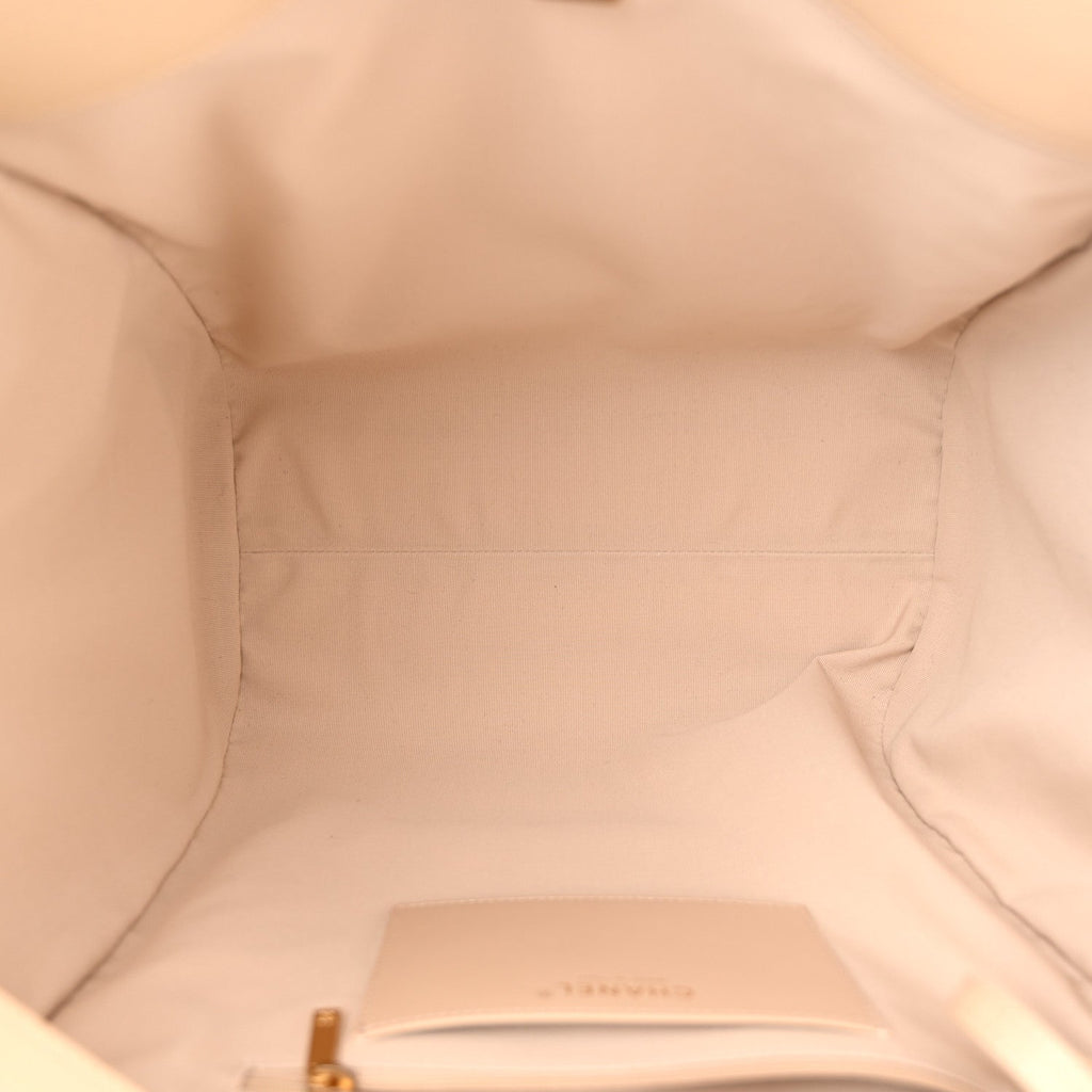 Caviar Stitched Pocket CC Large Tote Light Beige