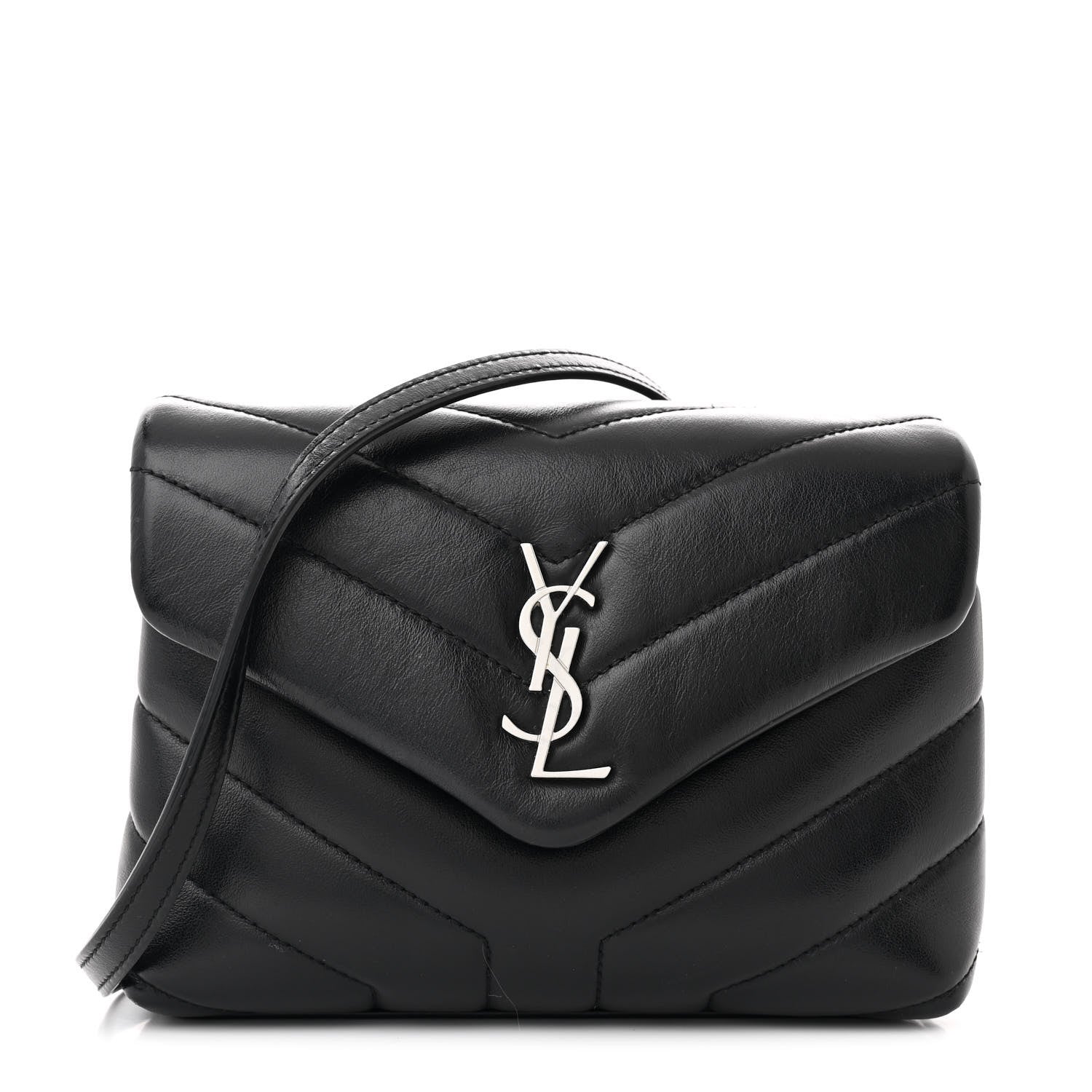 Calfskin Y Quilted Monogram Toy Loulou Crossbody Bag Black