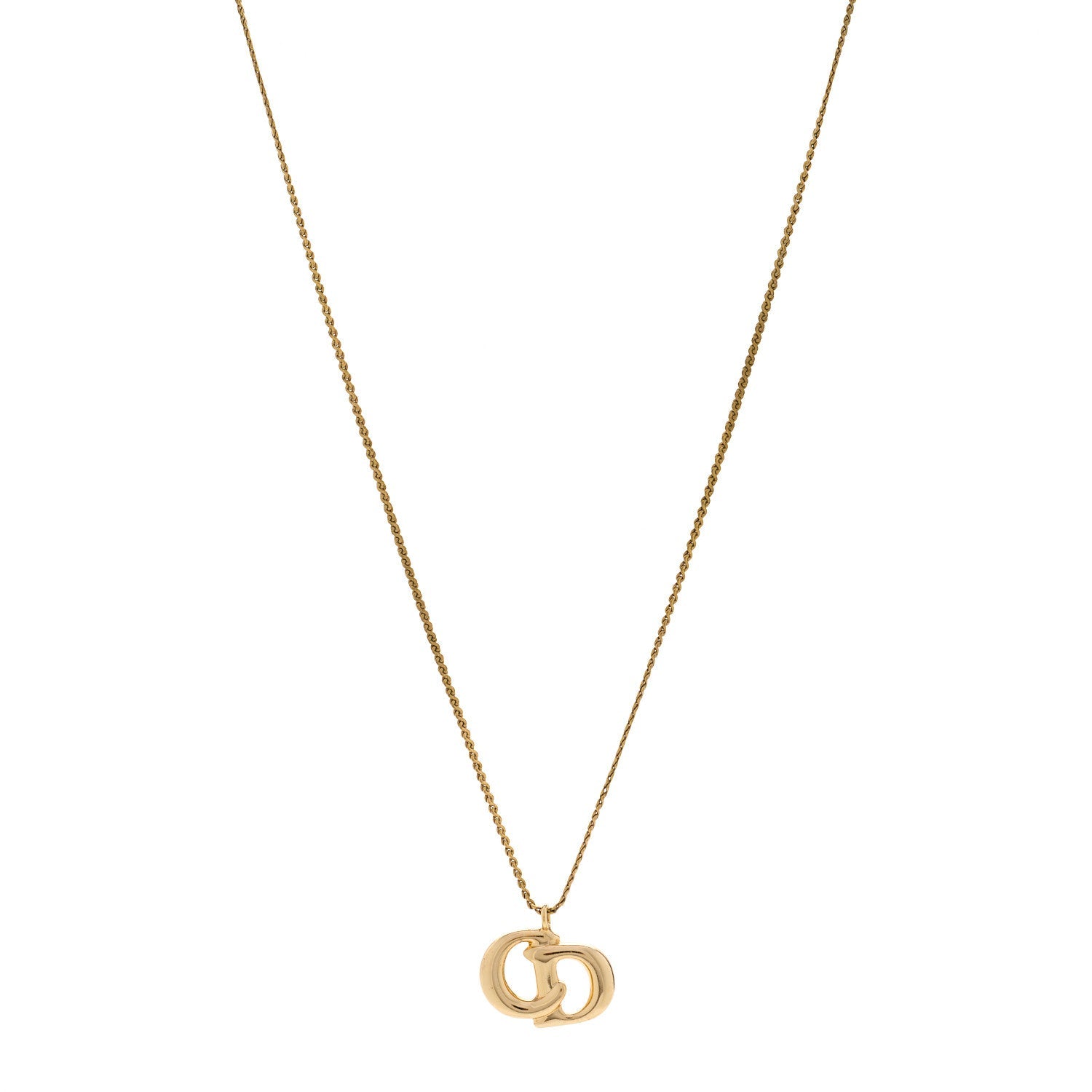 Metal Crystal CD Logo Pendant Necklace Gold