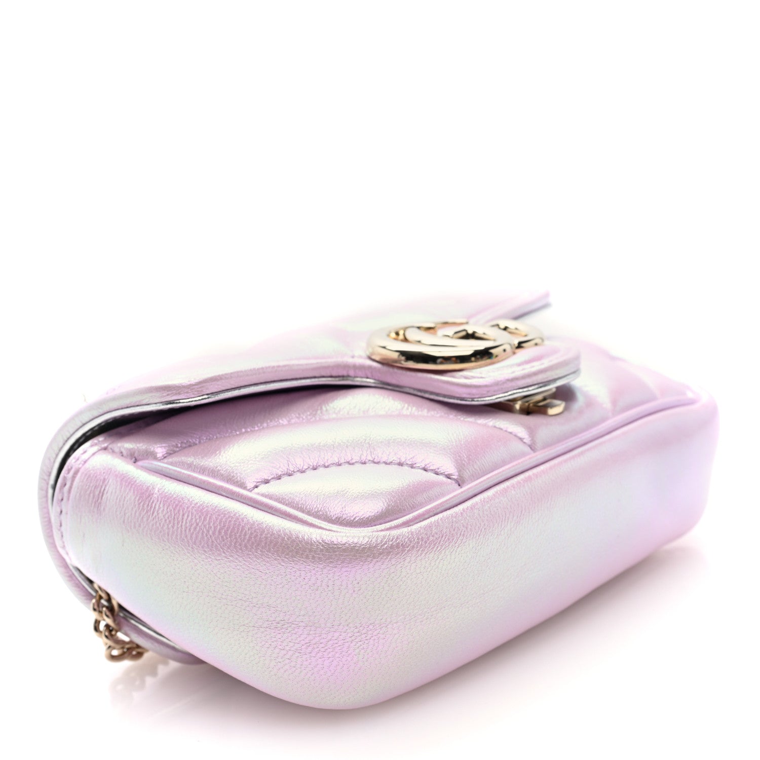 Iridescent Nappa Chevron Matelasse Super Mini GG Marmont Shoulder Bag Iridescent Escape Pink