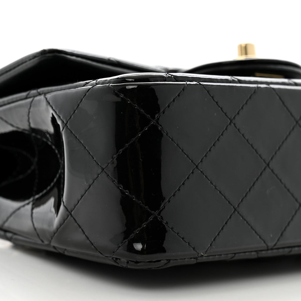Patent Quilted Mini Top Handle Rectangular Flap Black