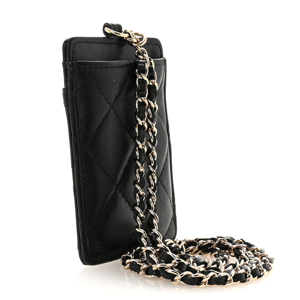 Lambskin Quilted  Holder On Chain Black