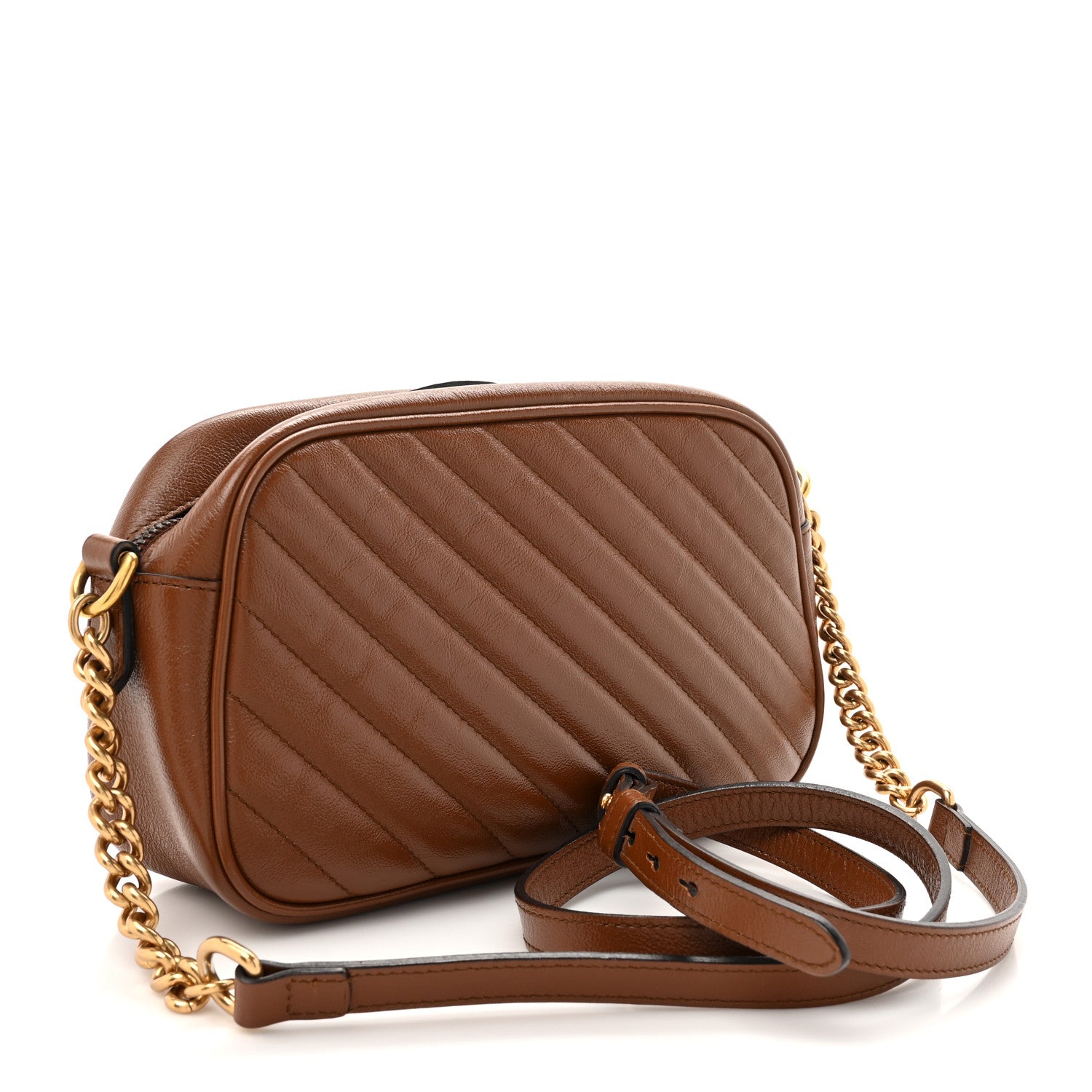 Glazed Calfskin Matelasse Diagonal Small GG Marmont Chain Shoulder Bag Cuir