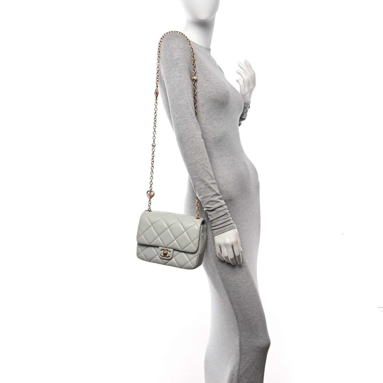 Lambskin Enamel Pearl Quilted Mini Charm Me Square Flap Light Blue