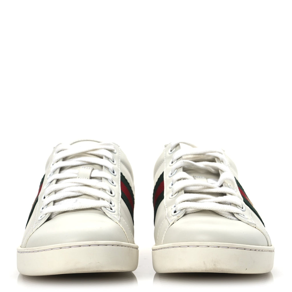 Calfskin Ayers Bee Embroidered Womens Ace Sneakers 37.5 White Green