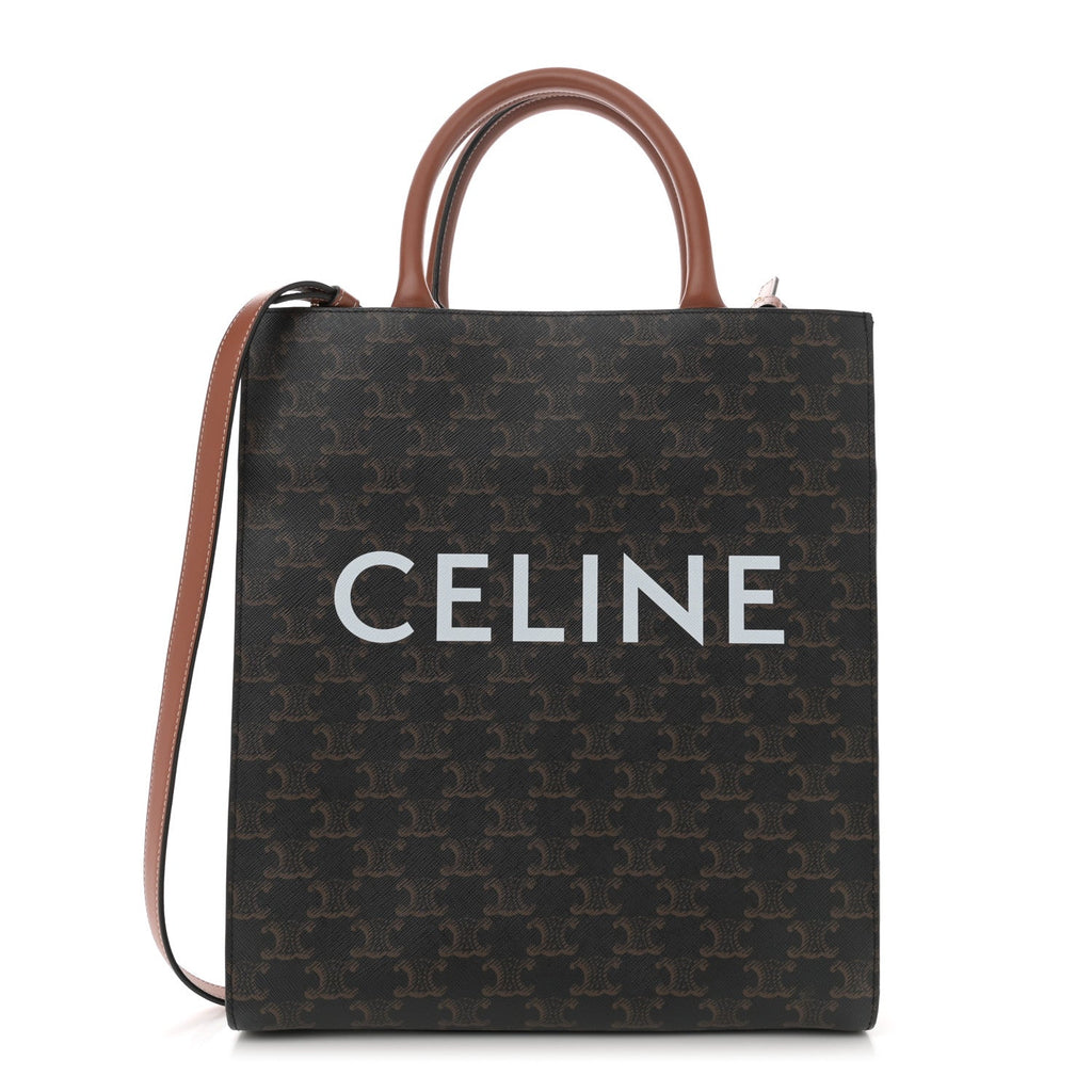 Triomphe Canvas Calfskin Small Vertical Cabas Tan