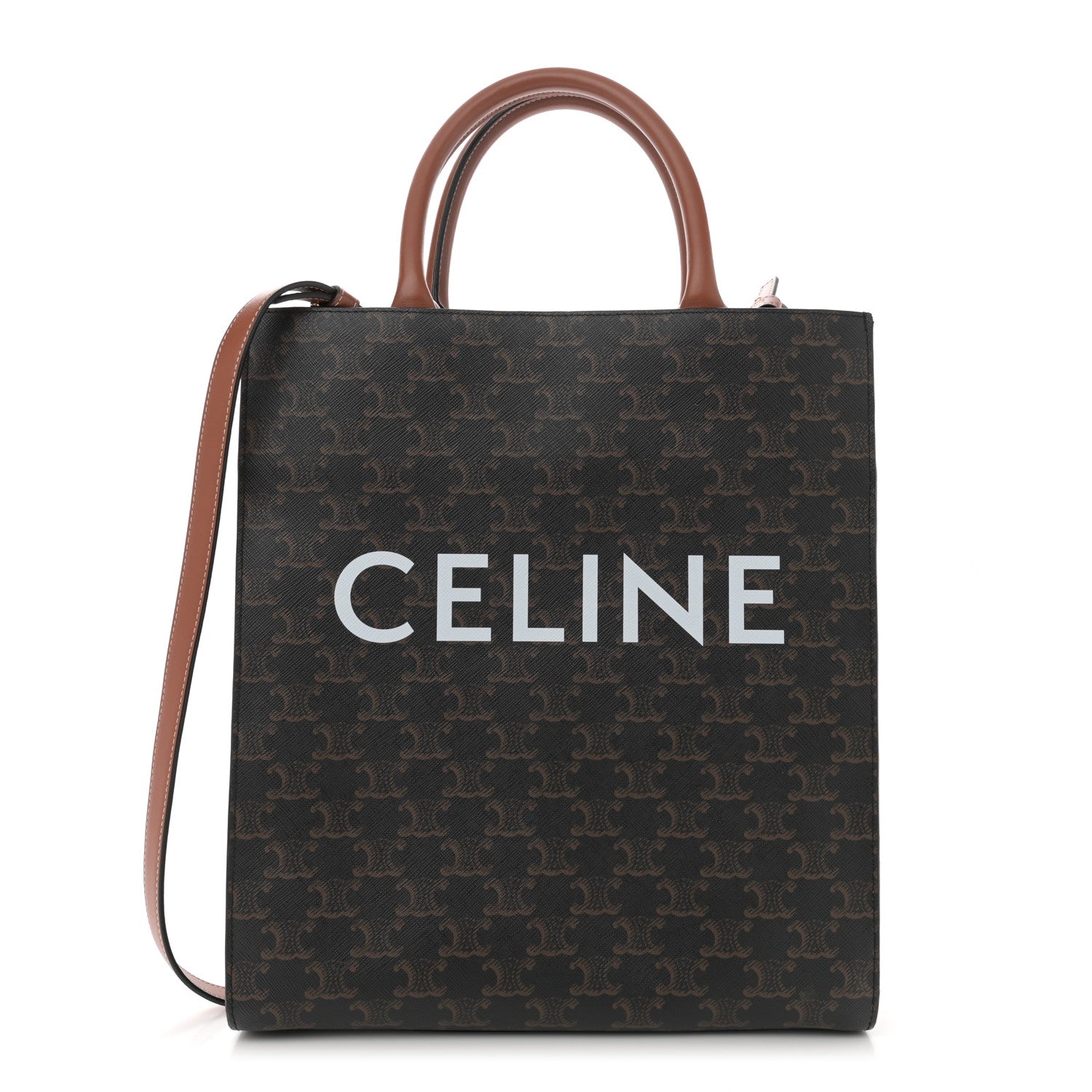 Triomphe Canvas Calfskin Small Vertical Cabas Tan