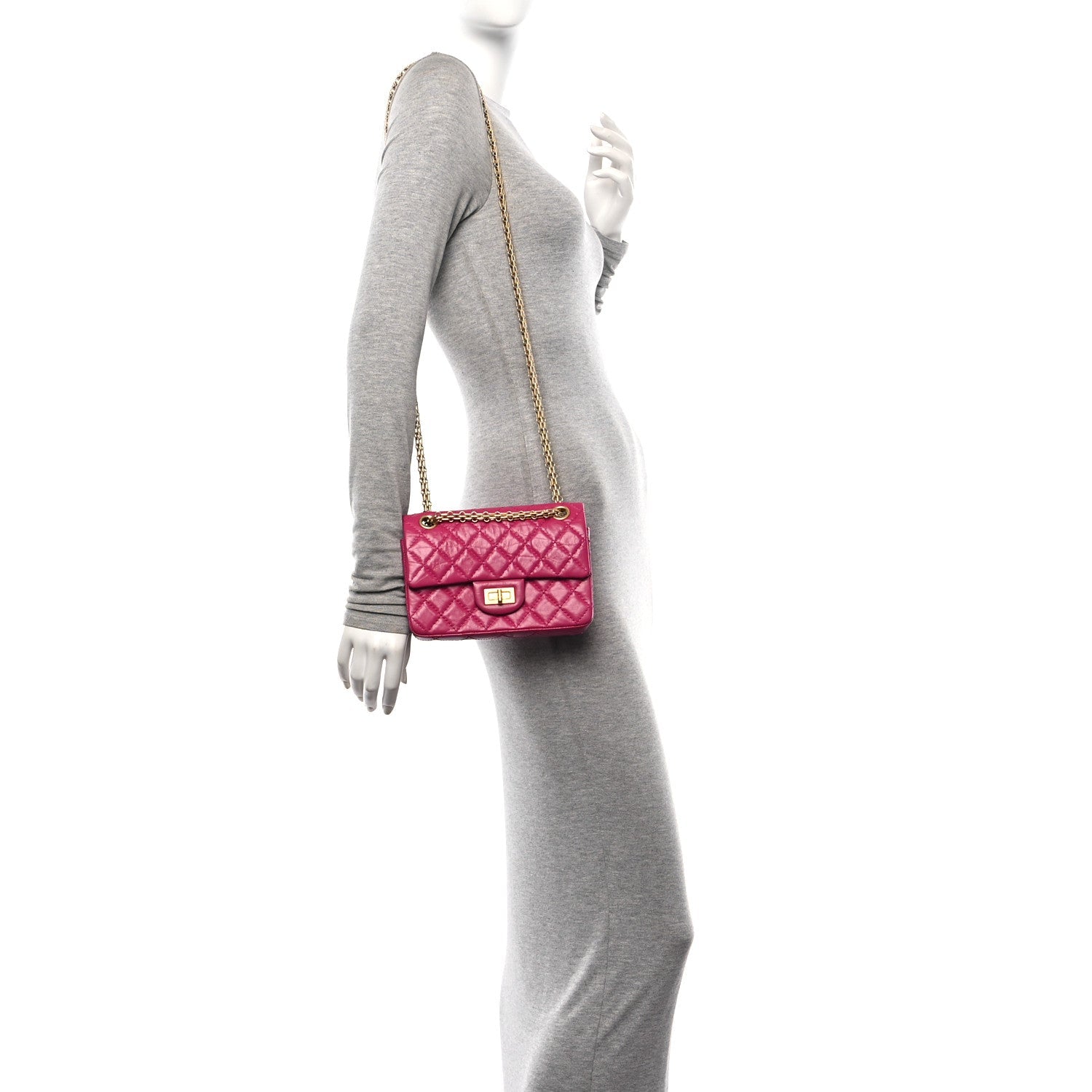 Aged Calfskin Quilted 2.55 Reissue Mini Flap Fuchsia