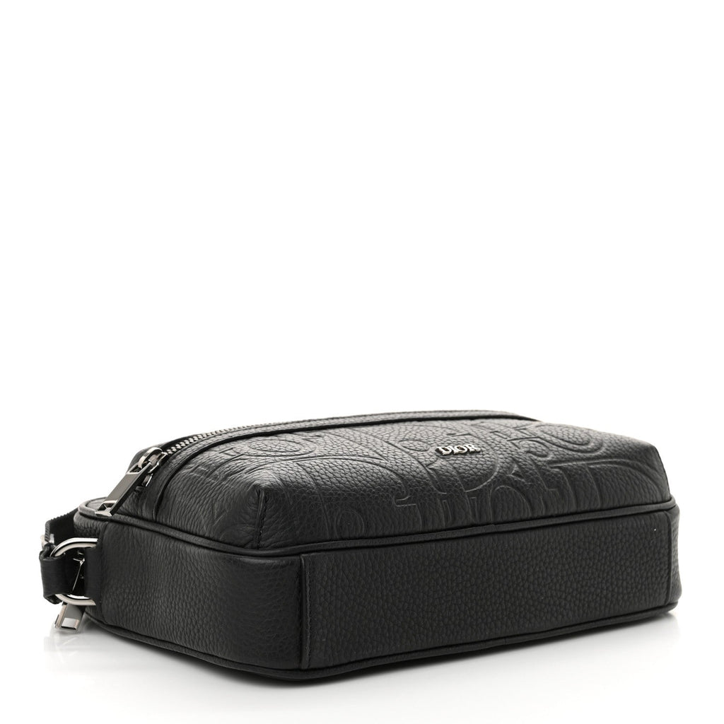 Grained Calfskin Embossed Dior Gravity Rider Zipped 2.0 Messenger Black