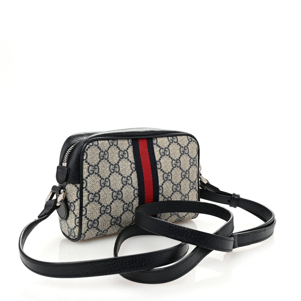 GG Supreme Monogram Textured Dollar Calfskin Web Mini Ophidia Shoulder Bag Beige Blue