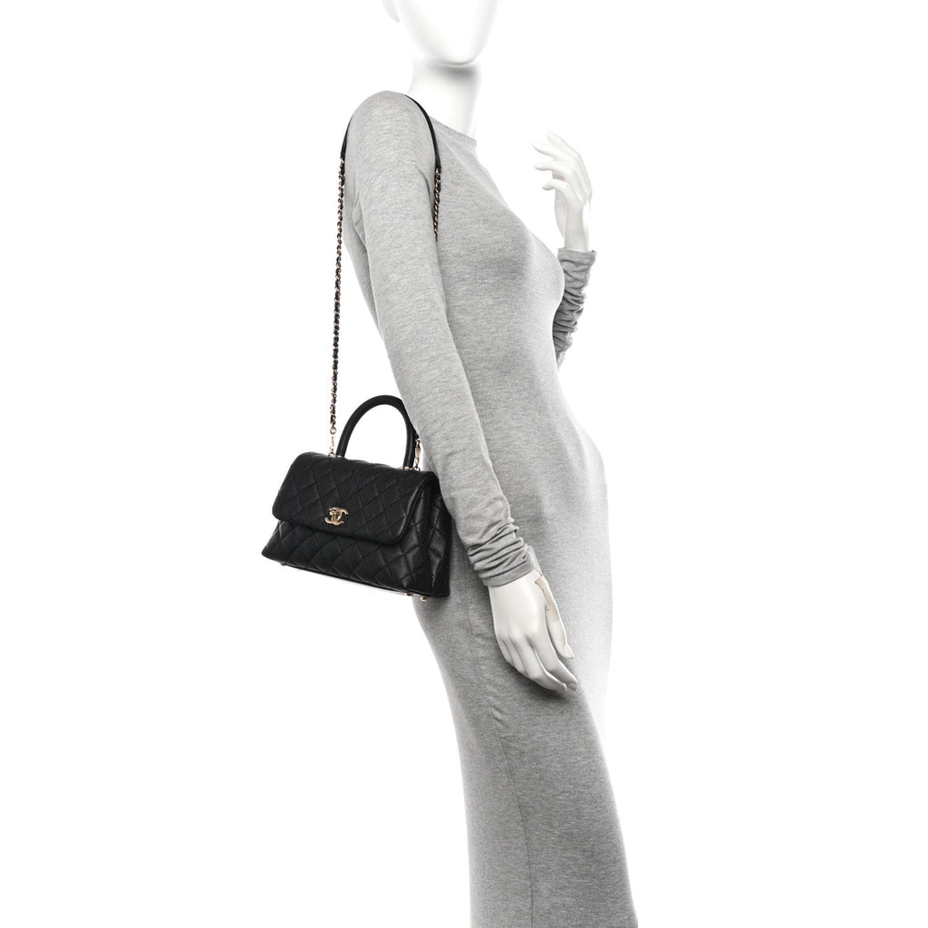 Caviar Quilted Mini Coco Handle Flap Black