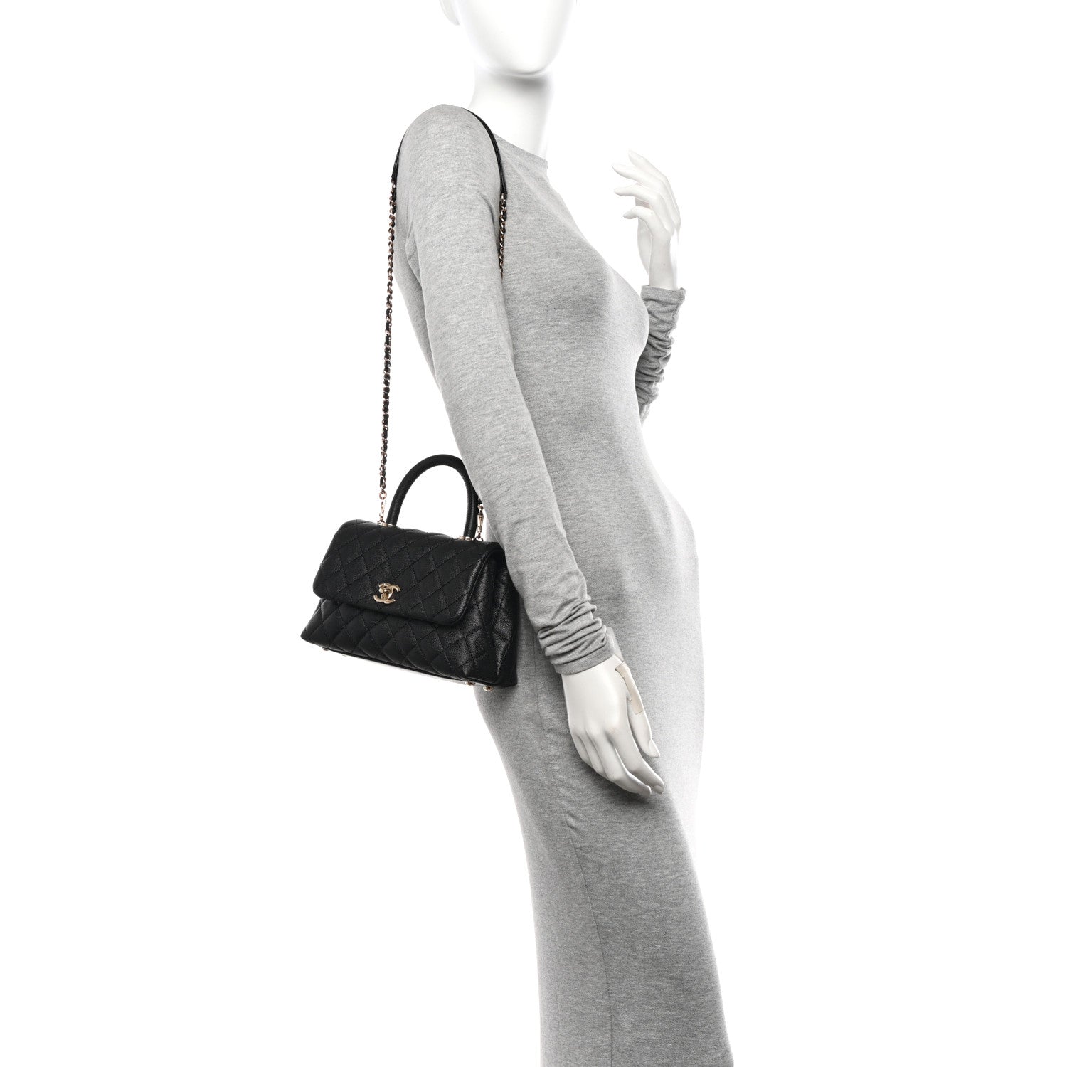 Caviar Quilted Mini Coco Handle Flap Black