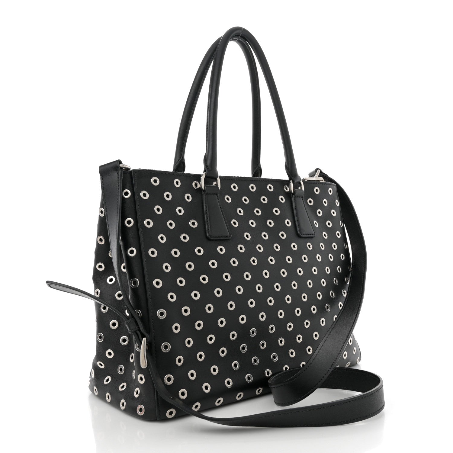 City Calf Grommet Large Double Zip Tote Black
