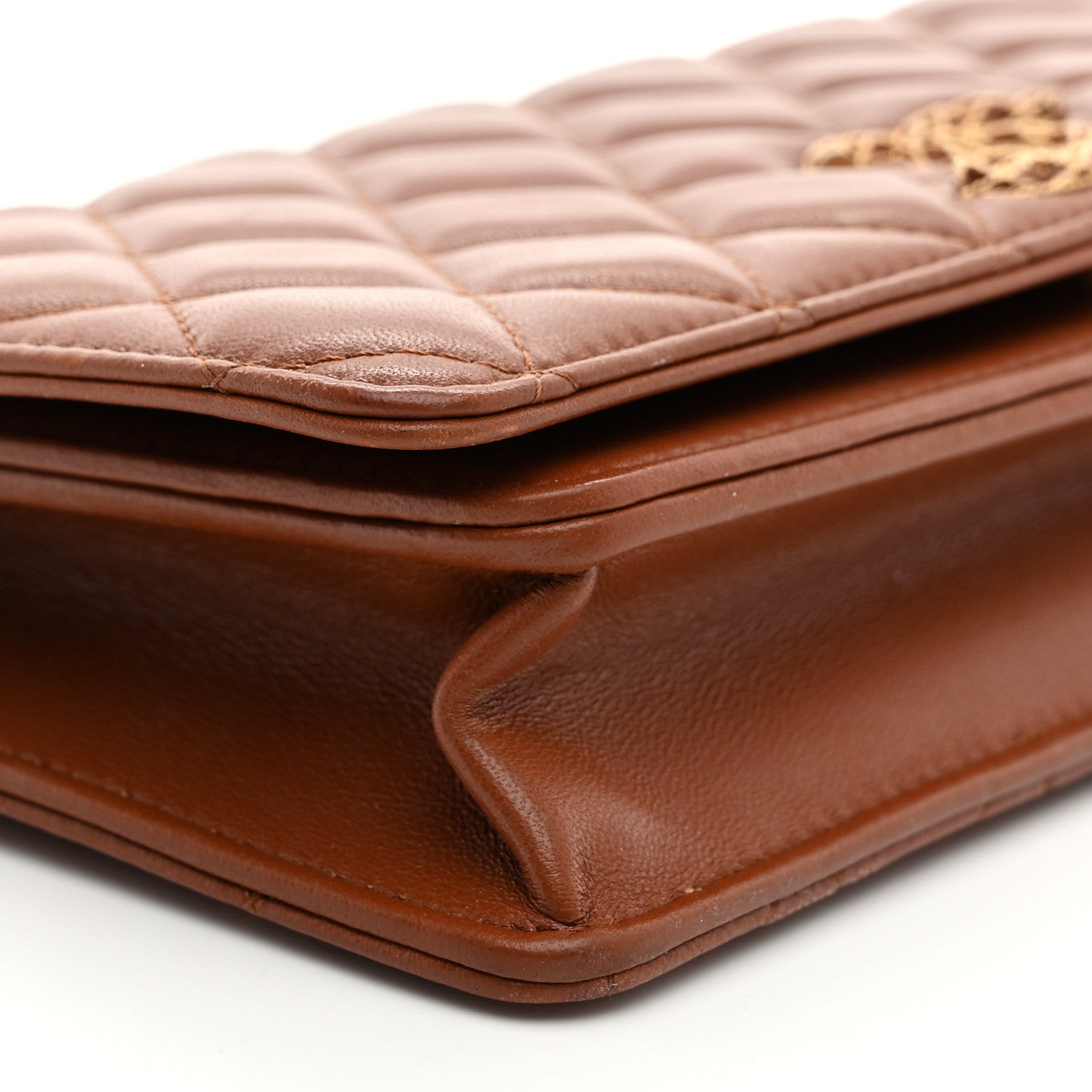 Lambskin Quilted Clutch With Chain Brown