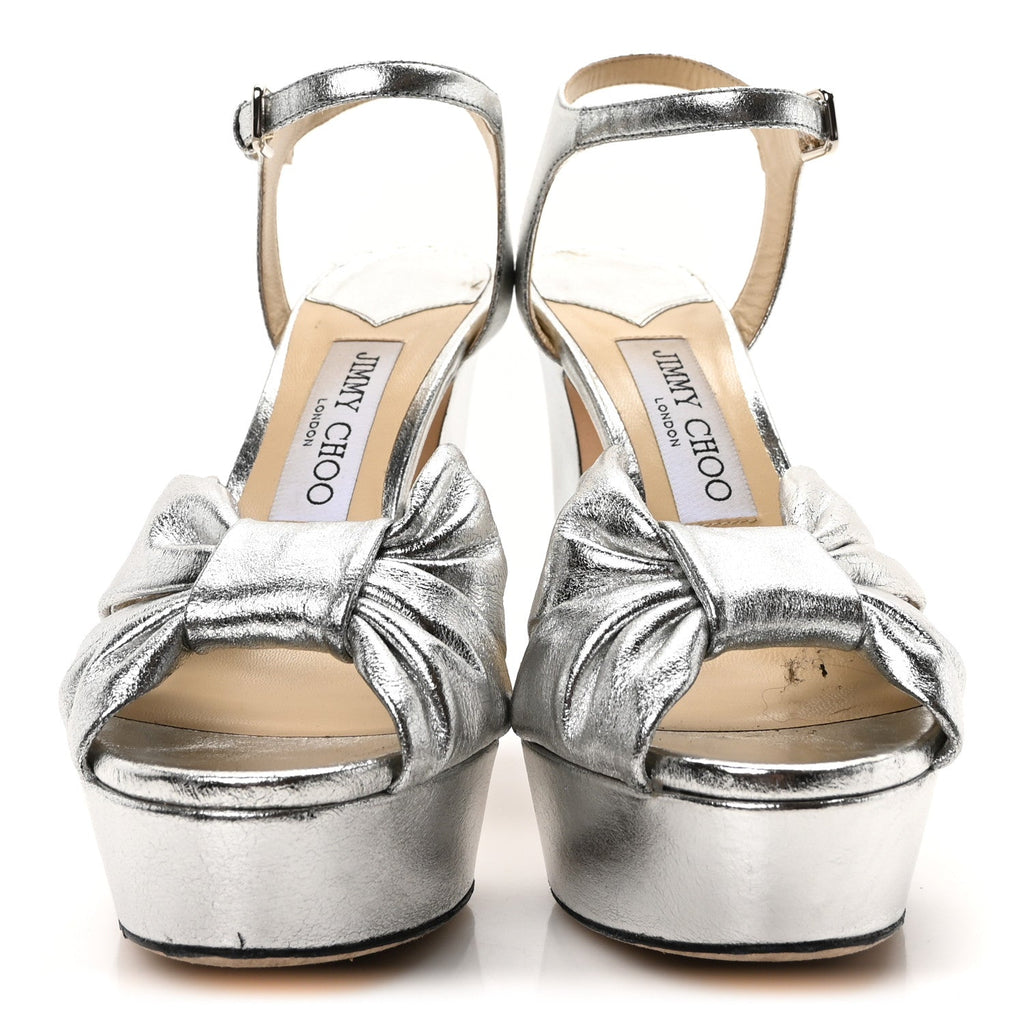 Soft Mirror Calfskin Heloise 120 Sandals 37 Silver
