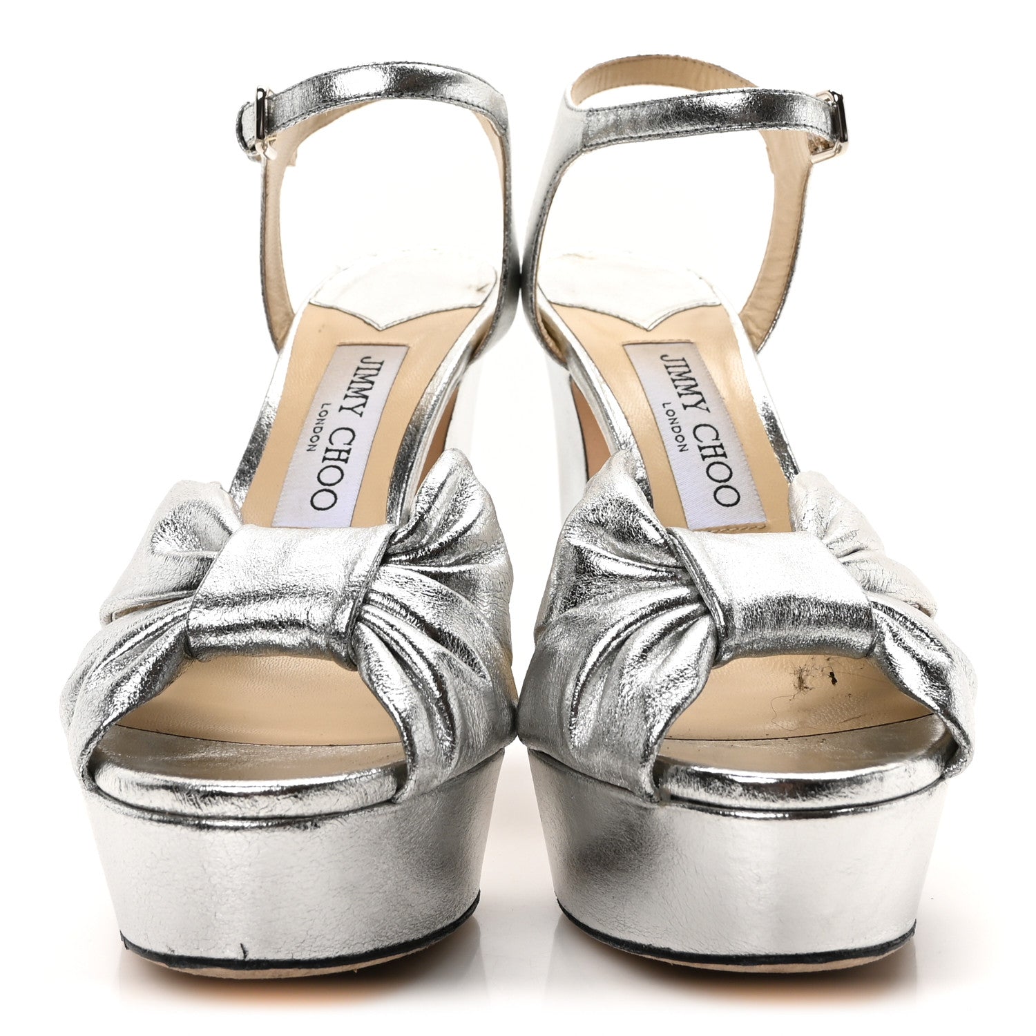 Soft Mirror Calfskin Heloise 120 Sandals 37 Silver