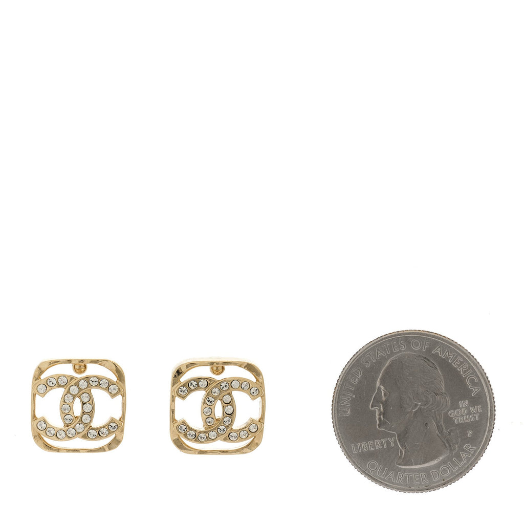Crystal Square CC Earrings Gold