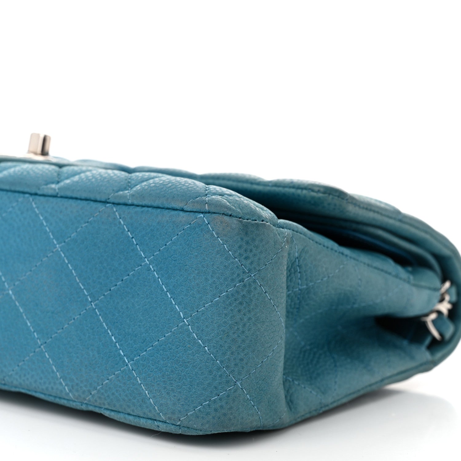 Iridescent Caviar Quilted Medium Double Flap Blue
