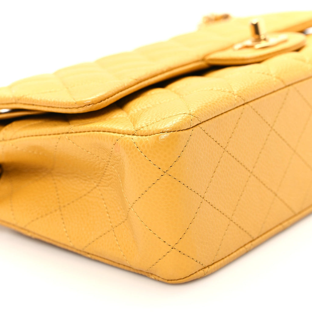 Caviar Quilted Medium Double Flap Yellow